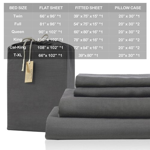 Charcoal Grey Linen-Textured Bed Sheets Set, Bamboo Rayon , Cotton , Linen Blend Bed Sheets Twin Size, Soft Cool & Breathable for Hot Sleepers,Durable Natural Organic Bed 15'' Deep Pocket - 3 Piece