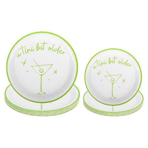 Elyxio 48Pcs A Tini Bit Older Party Plates Martini Bar Disposable Paper Plate Weenies and Tinies 9" and 7" Dinner Dessert Plates for Espresso Bachelorette Trendy Green Party Supplies