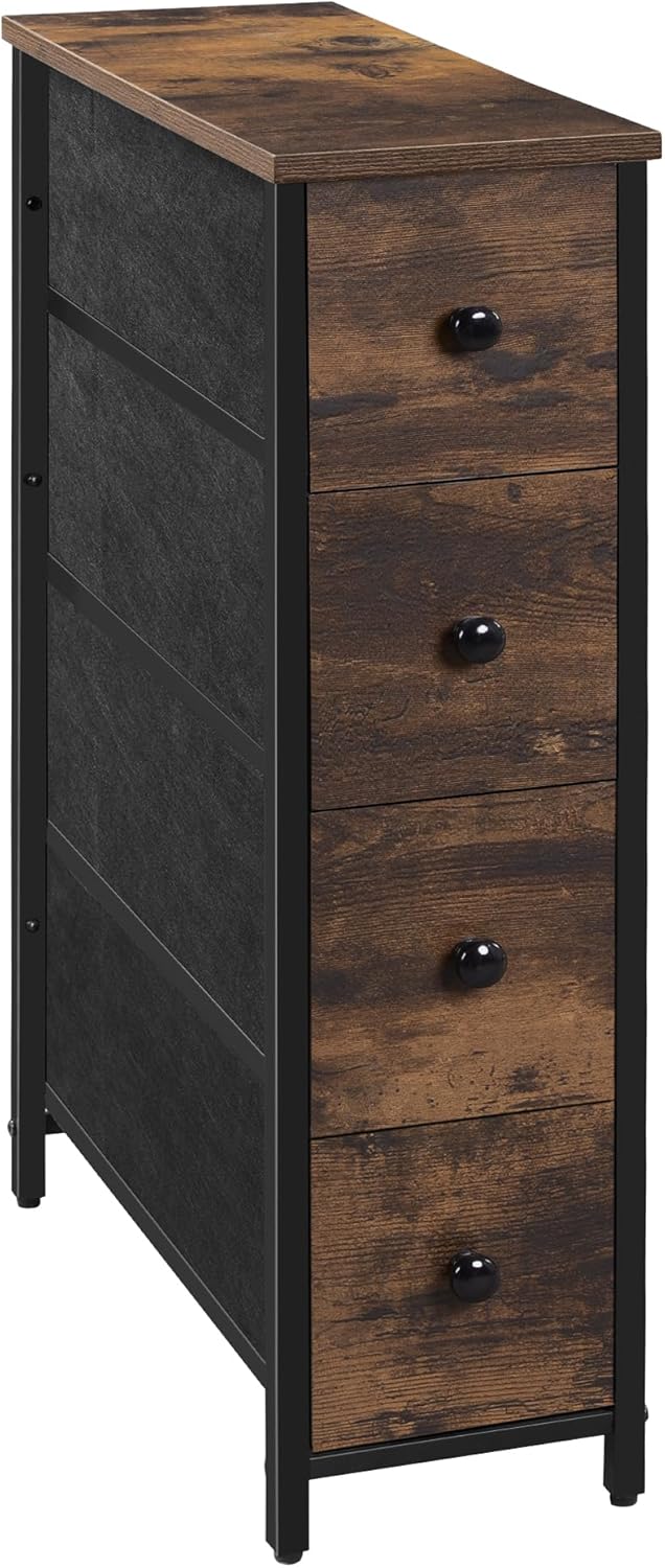 SONGMICS Dresser - Narrow Chest of Drawers for Bedroom Storage | 4-Drawer Organizer in Rustic Brown & Ink Black