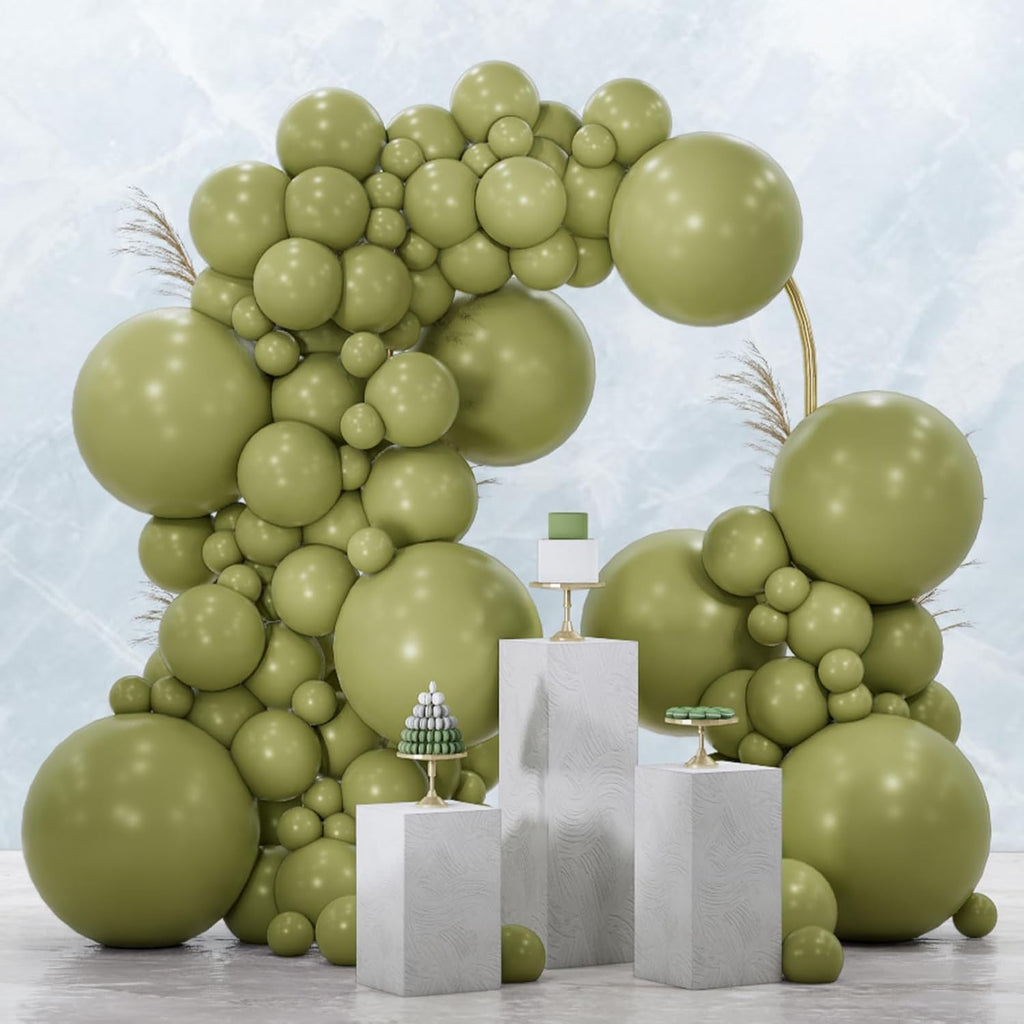 PartyWoo Sage Green Balloons - 100pcs Latex Balloon Arch Kit for Weddings & Birthdays | 18", 12", 10", 5" Sizes