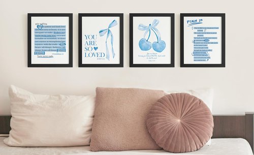 DSHFG Blue Wall Decor - Christian Bible Verse Art for Teen Girls' Bedroom | Set of 4 Unframed 8x10 Prints