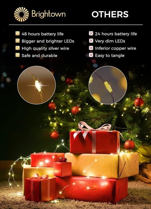 Brightown LED Fairy Lights - 12 Pack Battery Operated Waterproof Silver Wire | 7 Feet, 20 LED for Weddings & Parties