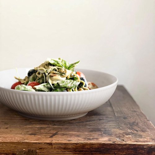 Artena Ceramic Pasta Bowls - 32oz Large Striped Salad Bowls Set of 4 | White Microwave & Dishwasher Safe