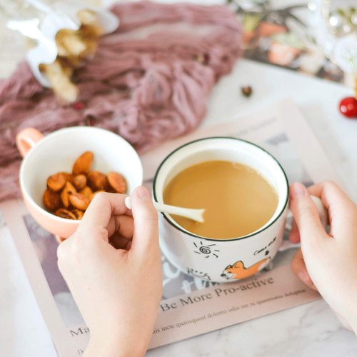 SQKJ Cute Corgi Ceramic Coffee Mugs Tea Cups with Lid and Spoon Lovely Dog Design Gifts for Kids Girls Boys (370ml+160ml/12.5oz + 5.4oz)