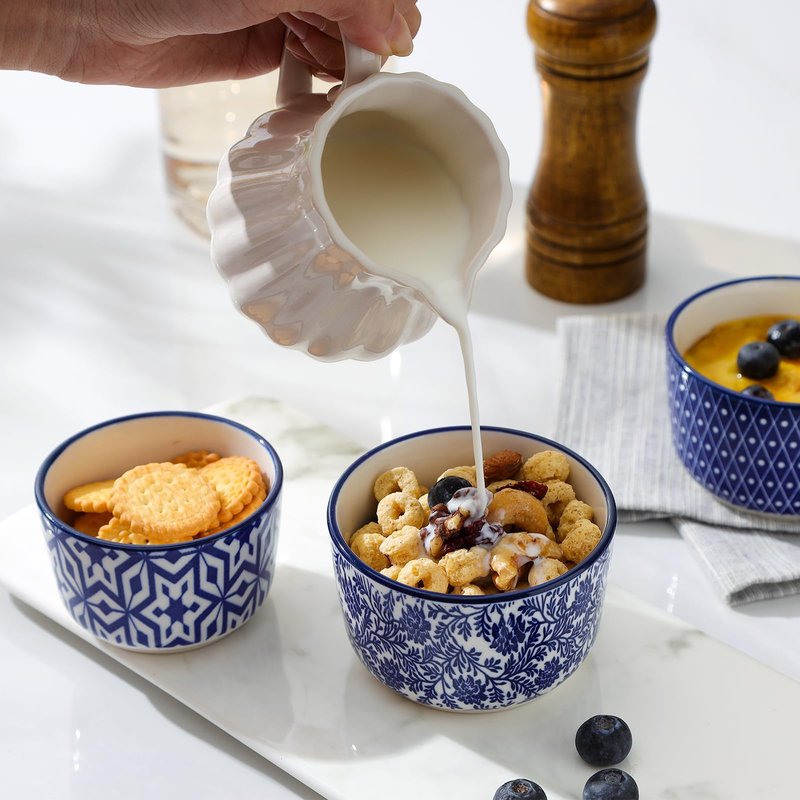 Selamica Ceramic 8 Oz Ramekins, Creme Brulee Ramekins, Oven Safe Baking Dishes/Cups for Souffle Custard Pudding, Small Bowls for Ice Cream Dip, Set of 6, Vintage Blue