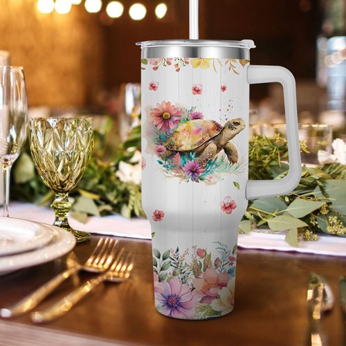 Caiibaoob Turtles Gift - 40oz Insulated Stainless Steel Tumbler with Handle (Turtle Theme)