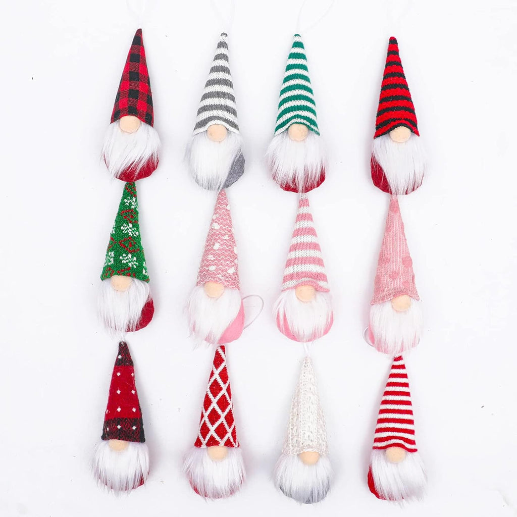 Skiennix Gnome Christmas Ornaments - Set of 3 Plush Tomte Santa Gnomes for Holiday Decor | Pink