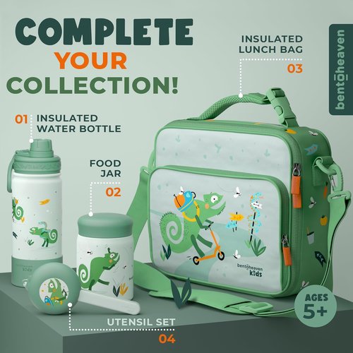 Bentoheaven Kids Travel Utensils Set - Food-Grade Stainless Steel & BPA-Free - Dishwasher Safe, Chameleon Color