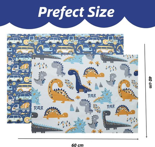 Kid Toddler Pillowcase, 2 Packs Organic Cotton Pillow Cover for Girl, 14x20 Pillowslip Case for Sleeping Fits Pillows Sized 13x18 or 14x19, Envelope Closure Travel Pillowcase (Dinosaur, Car