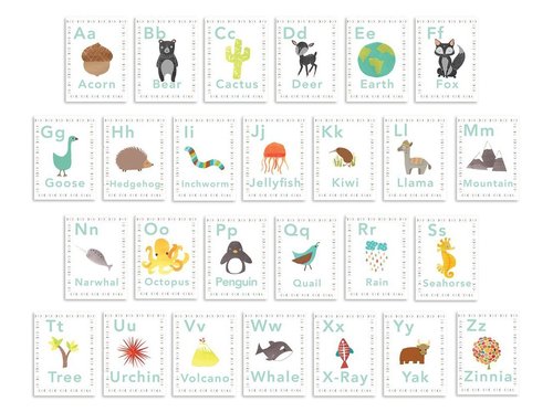 English Alphabet 5x7 Wall Cards, Alphabet Wall, Our World, Nature Themed, Kid's Wall Art, Nursery Decor, Kid's Room Decor, Gender Neutral Nursery Decor