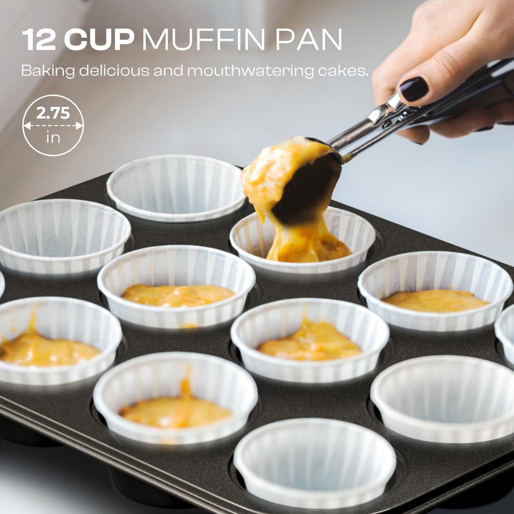 Skiennix Nonstick Baking Pans Set - 8-Piece Stackable Bakeware Set | Non-Toxic Oven Pans in Black