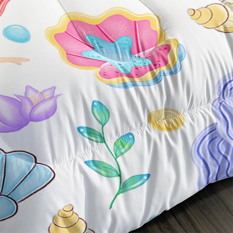 XYNHML Mermaid Comforter Set Twin Size Fairy Tale Sea Shell Grass Bedding Set Starfish Quilt Bed Set for Kid Girls with 1 Comforter and 2 Pillowcases