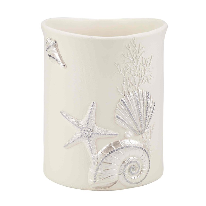 Avanti Linens - Wastebasket, Decorative Trash Can, Seashell Inspired Bathroom Accessories, Guest Bathroom Essentials (Sequin Shells Collection)