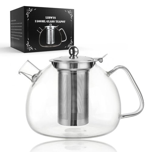LIBWYS 1500ml(51oz) Glass Teapot, Teapot with Removable Infuser, Stovetop Safe Tea Pot made of Heat-resistant Borosilicate Glass, Blooming and Loose Leaf Tea Maker, Easy to Clean