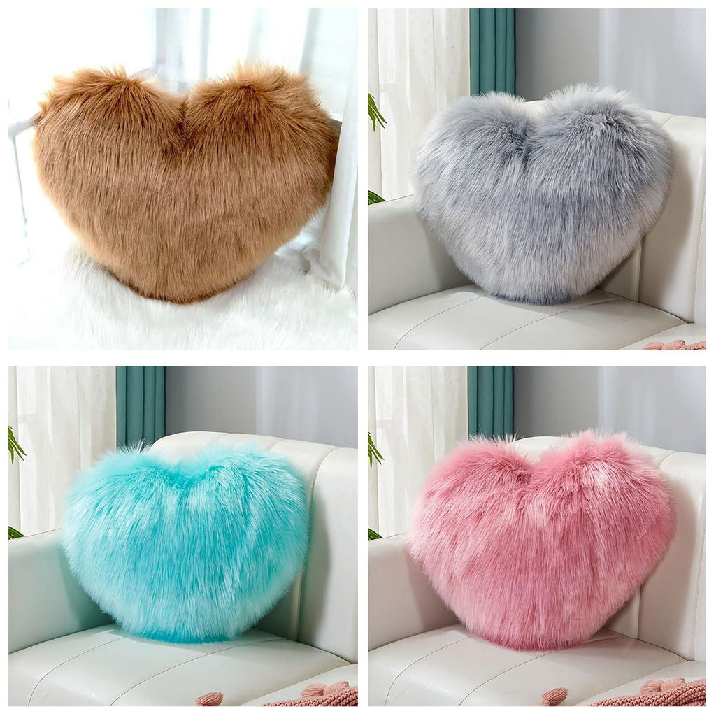 Stone mice Fluffy heart-shaped pillow, sofa bed decoration, pillow decoration, room pillow (Pink, 11.81inch X 15.74inch)