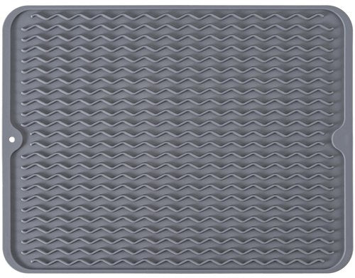 Silicone Dish Drying Mat, Non-Slip Easy Clean Sink Mat Large Heat-resistant Dish Drainer Mat for Kitchen Counter, Sink, Refrigerator or Drawer liner (18" x 16", GREY)