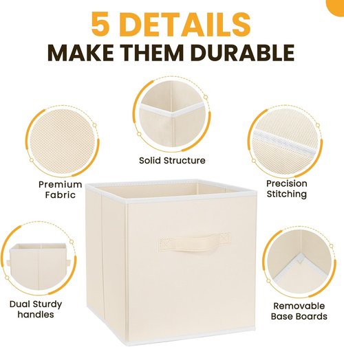 Criusia Large Storage Cubes - 13 Inch Collapsible Storage Bins with Handles for Organizing Clothes, Blankets, Toys | 10 Pack in Beige