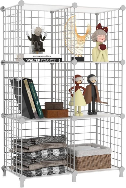 AWTATOS 6-Cube Storage Organizer - DIY Stackable Wire Shelves for Home Office | White Bookcase Cabinet
