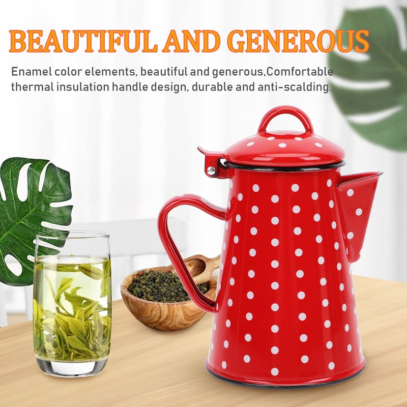 Zerodeko Enamel Kettle 7.48 Inch Pour-over Pot with Heat-Resistant Handle 17 Oz Household Stovetop Water Boiling Kettle for Kitchen Use