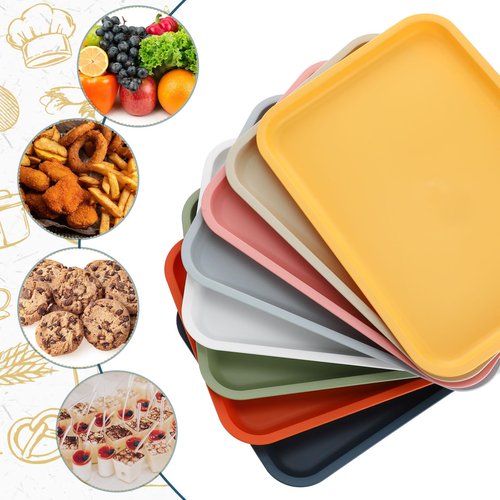 Maxdot 40 Pcs Cafeteria Trays, 9" x 12" Plastic Fast Food Serving Tray, Rectangular Stackable Standard Cafeteria Trays Serving Platter for School Kitchen Party Dining Restaurant Grill (Colored)