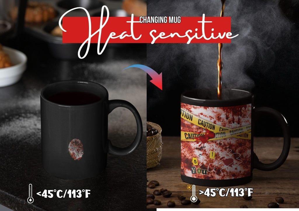 Onebttl True Crime Gifts, Serial Killer Gifts for Women, Crime Lovers, Criminal Minds, Right Left-handed 12oz Heat Sensitive Magic Coffee Mug for True Crime Lovers, Crime Scene Lovers