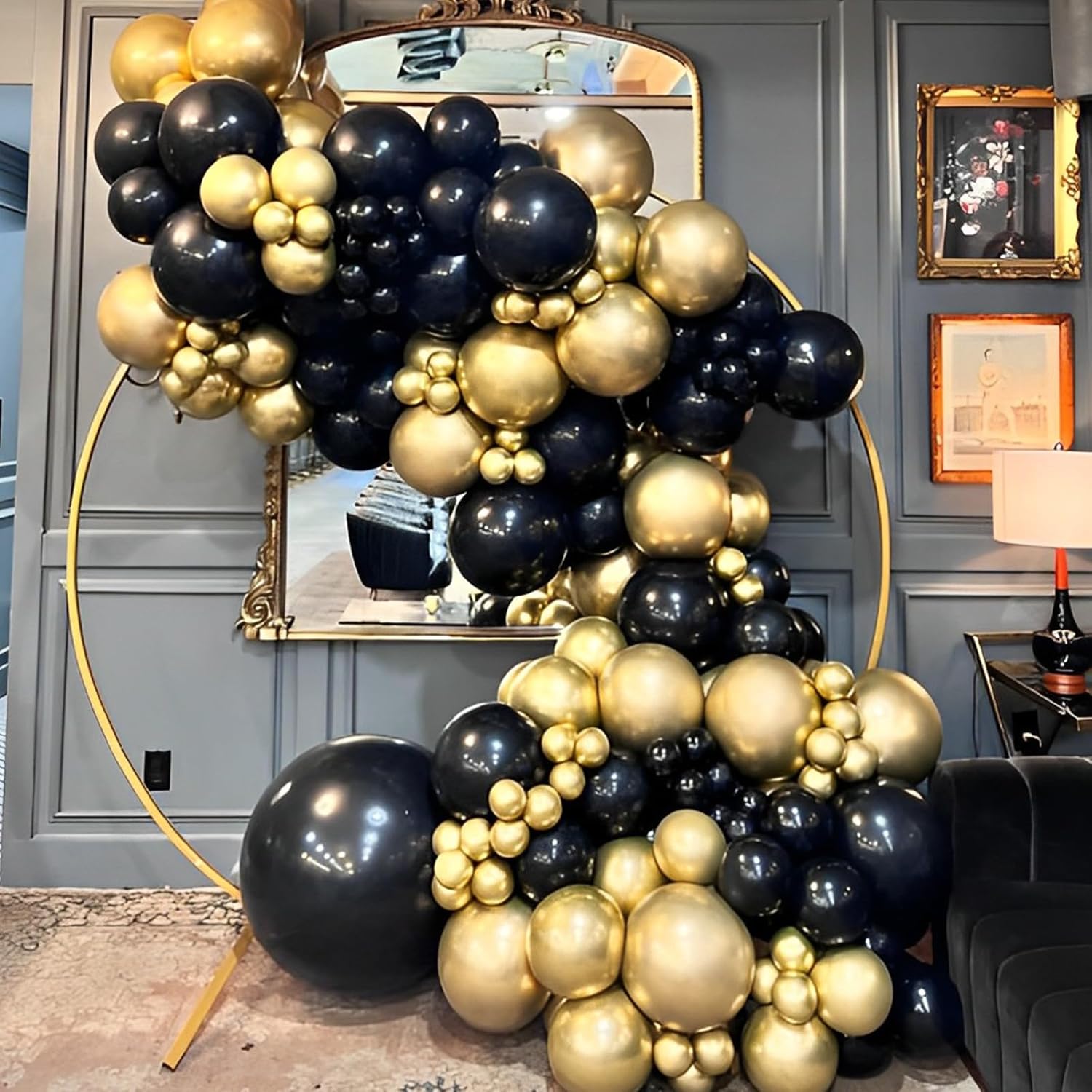 Voircoloria 148pcs Black and Gold Balloon Garland Arch Kit - Perfect for Graduation, Birthday, and New Year Celebrations