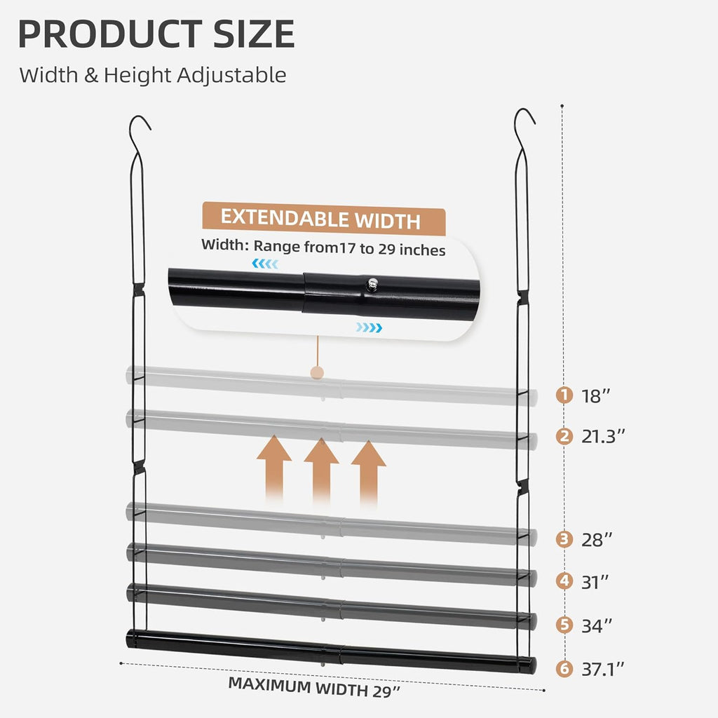 Storage Maniac Adjustable Closet Rod - Space-Saving Hanging Organizer for Clothes - Black, 1 Pack