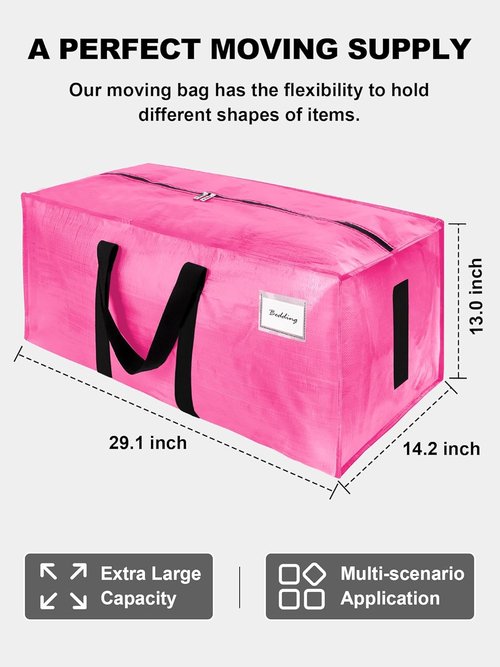 Large Moving Bags by [Brand Name] - Heavy Duty Water-Resistant Storage Totes with Zippers & Handles | 12 Pack (Pink)