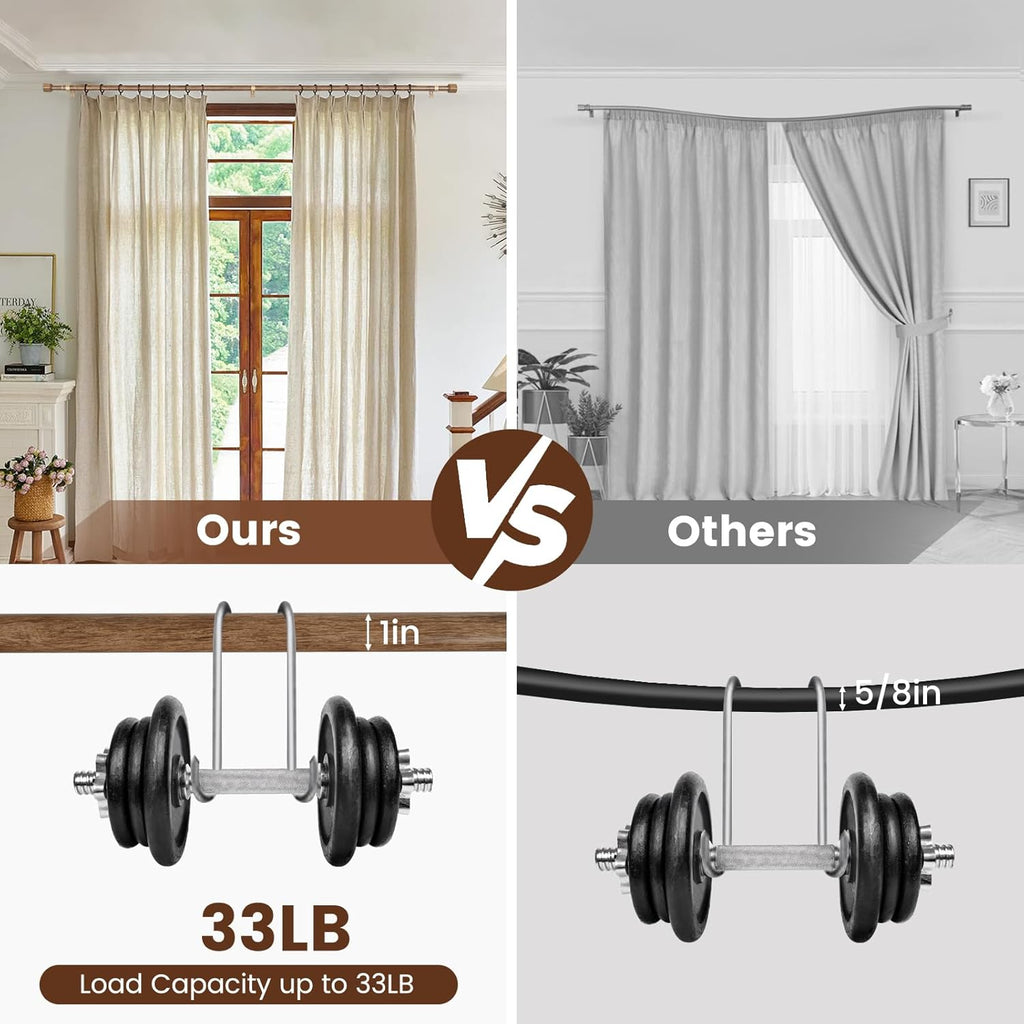 Skiennix 1” Diameter Adjustable Curtain Rods - Heavy Duty Matte Wood Grain | Fits 30-84 Inch Windows (2 Pack)