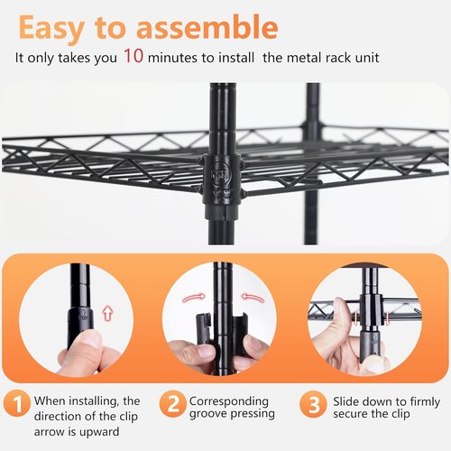 FDW 6-Tier Wire Shelving Unit - Adjustable Metal Pantry Storage Rack for Kitchen & Garage | Black 17"L x 12"W x 64"H