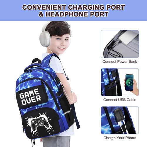 Scothen Boys Backpack for School, 3PCS Cool Luminous Backpack for Boys with Lunch Bag Pencil Case, Kids Bookbag Teen Backpacks for Kindergarten Elementary Middle School