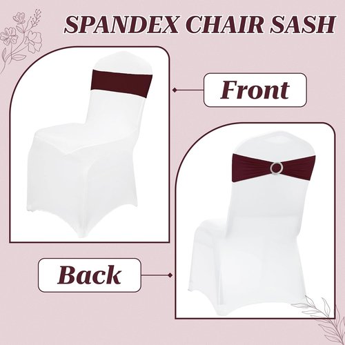 MDS Spandex Chair Sashes - Premium Stretch Covers with Buckle Slider for Weddings & Events | Burgundy, Pack of 50