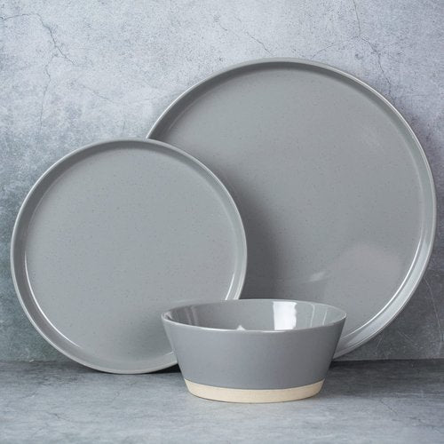 Famiware Saturn Dinnerware Sets for 4, 12 Pieces Stoneware Plates and Bowls Dish Set - Chip and Scratch Resistant, Microwave and Dishwasher Safe Tableware, Dark Gray