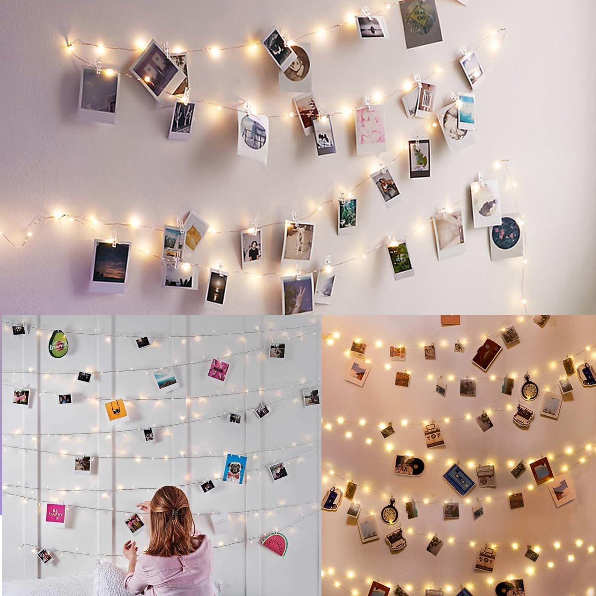Photo Clip String Light - 100 LED Fairy Lights with 50 Clear Clips | 32.8Ft for Dorm & Wedding Décor