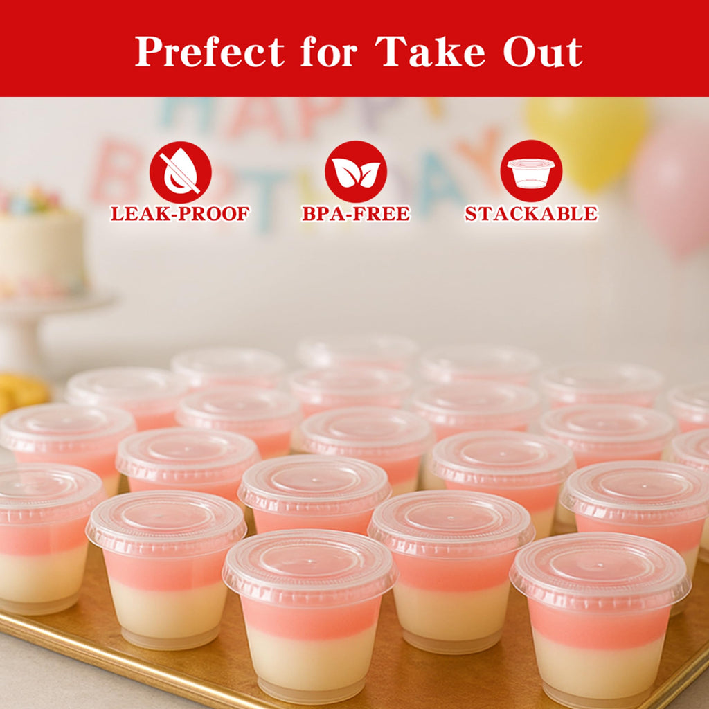 LOYLUX 400 Set 3.25 oz Jello Shot Cups With Lids, Clear Portion Cups, Small Plastic Comtainers, Disposable Dip Cups with Lids for Salad Dressing, Sauce, Condiments, Meal Prep
