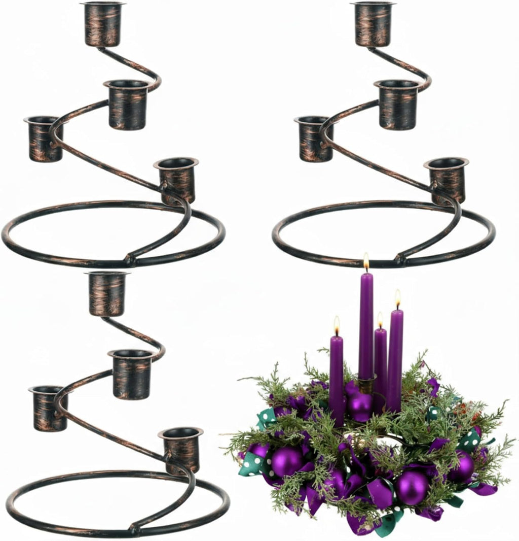 Sliner Christmas Advent Wreath Candle Holder - Rustic Metal Spiral Design | 3-Piece Centerpiece for Home & Church