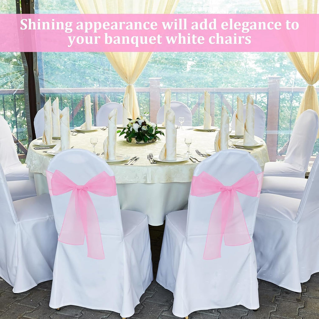 Skiennix 10PCS Pink Chair Sashes - Elegant Organza Ribbon Ties for Wedding & Party Decor