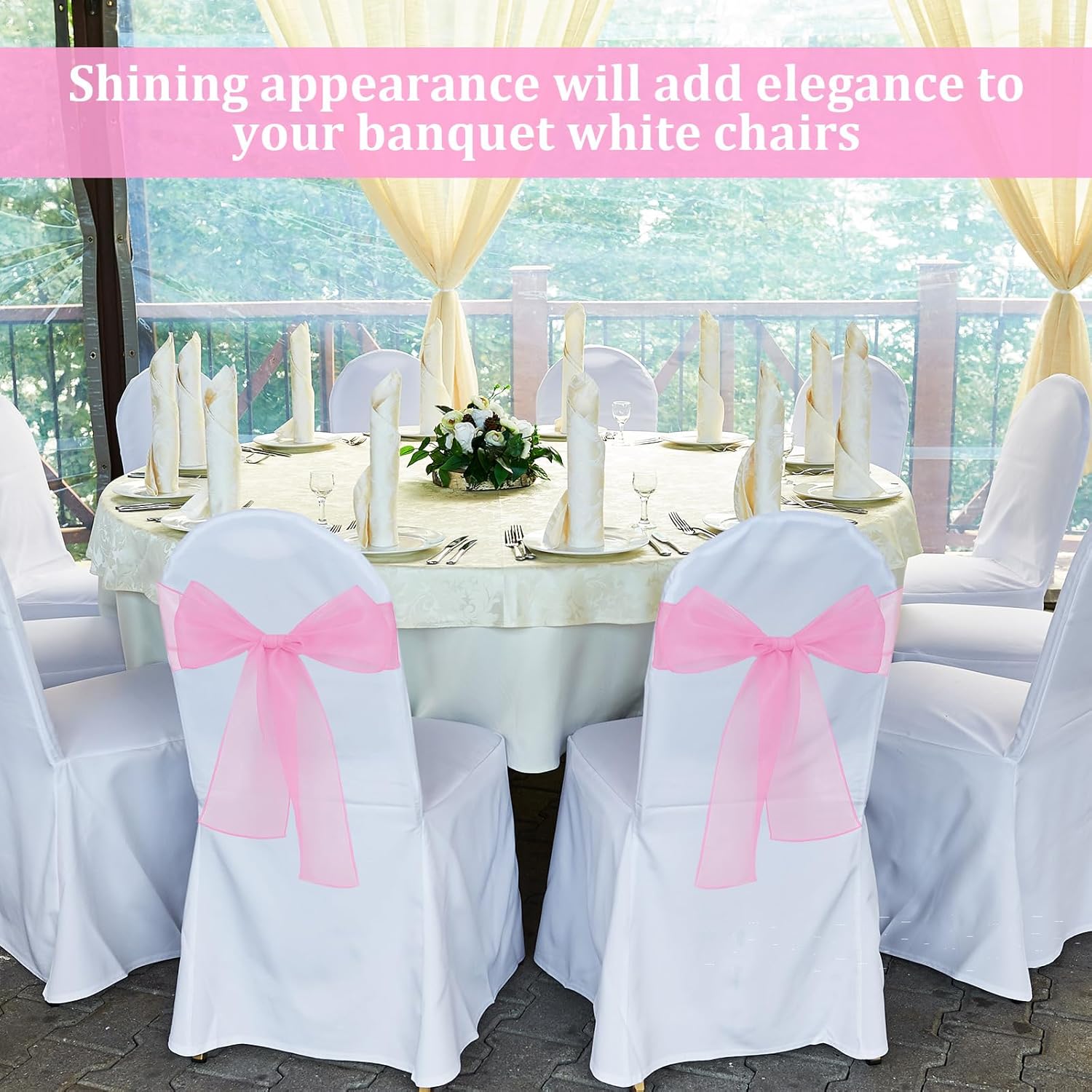 Skiennix 10PCS Pink Chair Sashes - Elegant Organza Ribbon Ties for Wedding & Party Decor