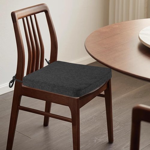 FlyGulls Square Chair Cushions 6 Pack Thick Pads with Ties Comfortable Non Slip for Indoor Dining Room and Kitchen 16" x 16" Black