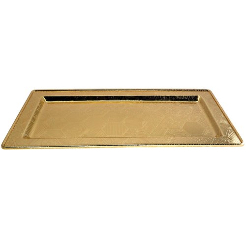 Maro Megastore 13.6 inch x 6.9 inch Rectangular Iron Gold Plated Serving Tray Floral Engraved Decorative Party Birthday Wedding Buffet Wine Candle Decor Platter Plate Base Dish FST-077