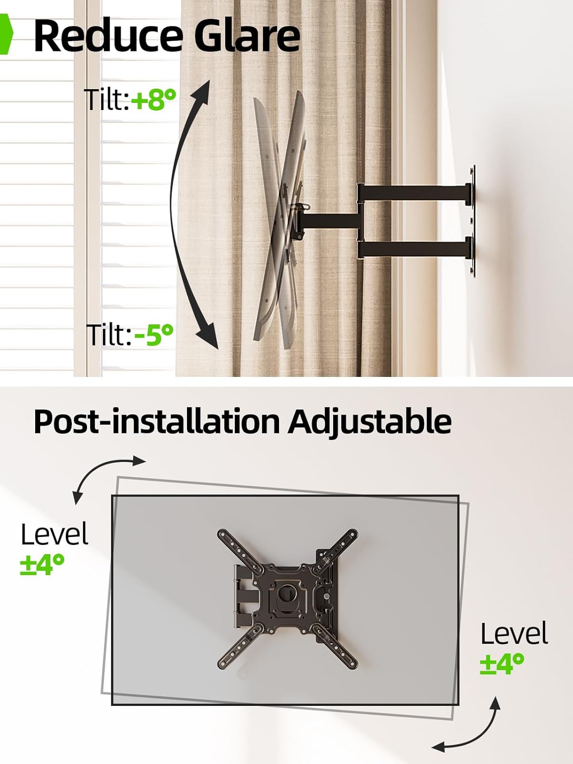 USX Mount Full Motion TV Wall Mount - Swivel & Tilt for 26-60 Inch TVs, Max VESA 400x400mm, 77 lbs Capacity