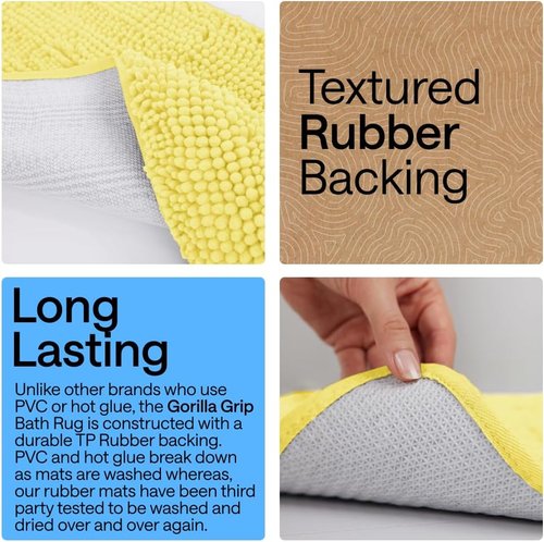 GORILLA GRIP Bath Rug Mat - Soft Absorbent Chenille with Quick Dry Microfiber | 60x24 Yellow