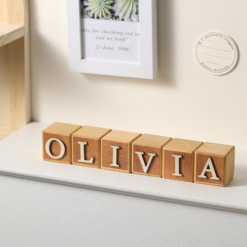 Kigley 8 Pcs Custom Wooden Name Sign 8 Letter Blocks and 78 Wooden Letter Name Wooden Cubes Wooden Blocks for Montessori Shower Name Alphabet Wood Signs(Wood)