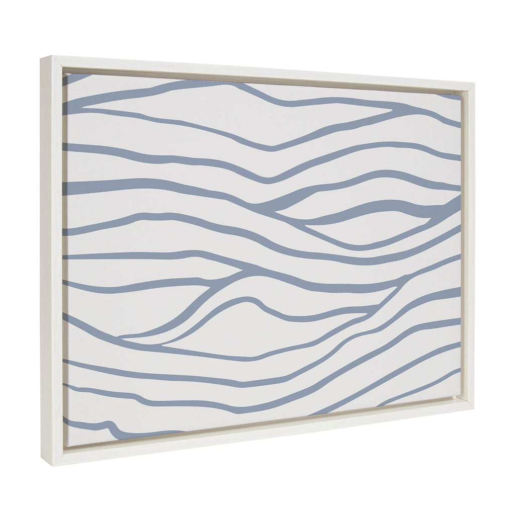 Kate and Laurel Sylvie Simple Elegant Coastal Waves Framed Canvas Wall Art by The Creative Bunch Studio; 18x24 White; Blue Water Waves Art for Wall