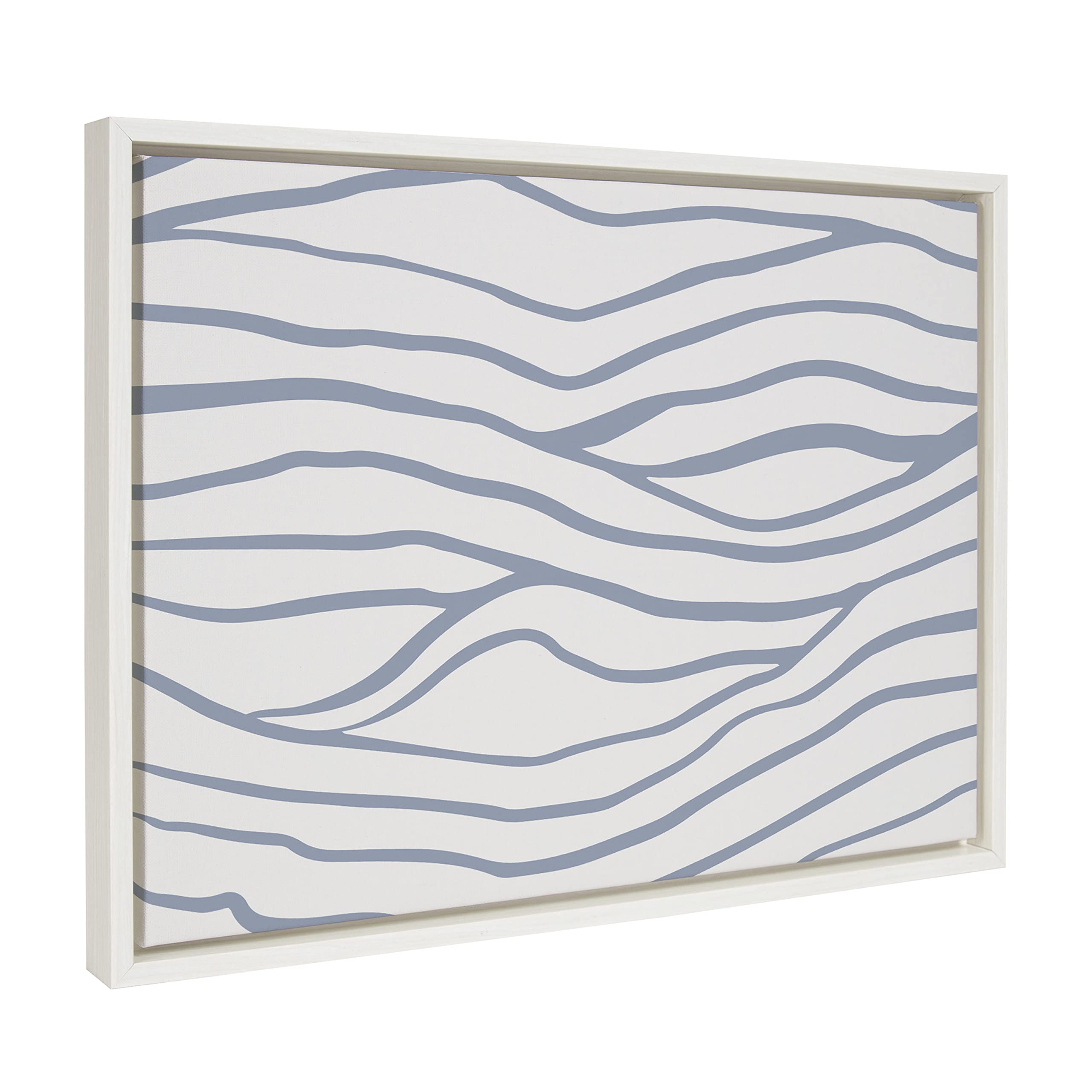 Kate and Laurel Sylvie Simple Elegant Coastal Waves Framed Canvas Wall Art by The Creative Bunch Studio; 18x24 White; Blue Water Waves Art for Wall