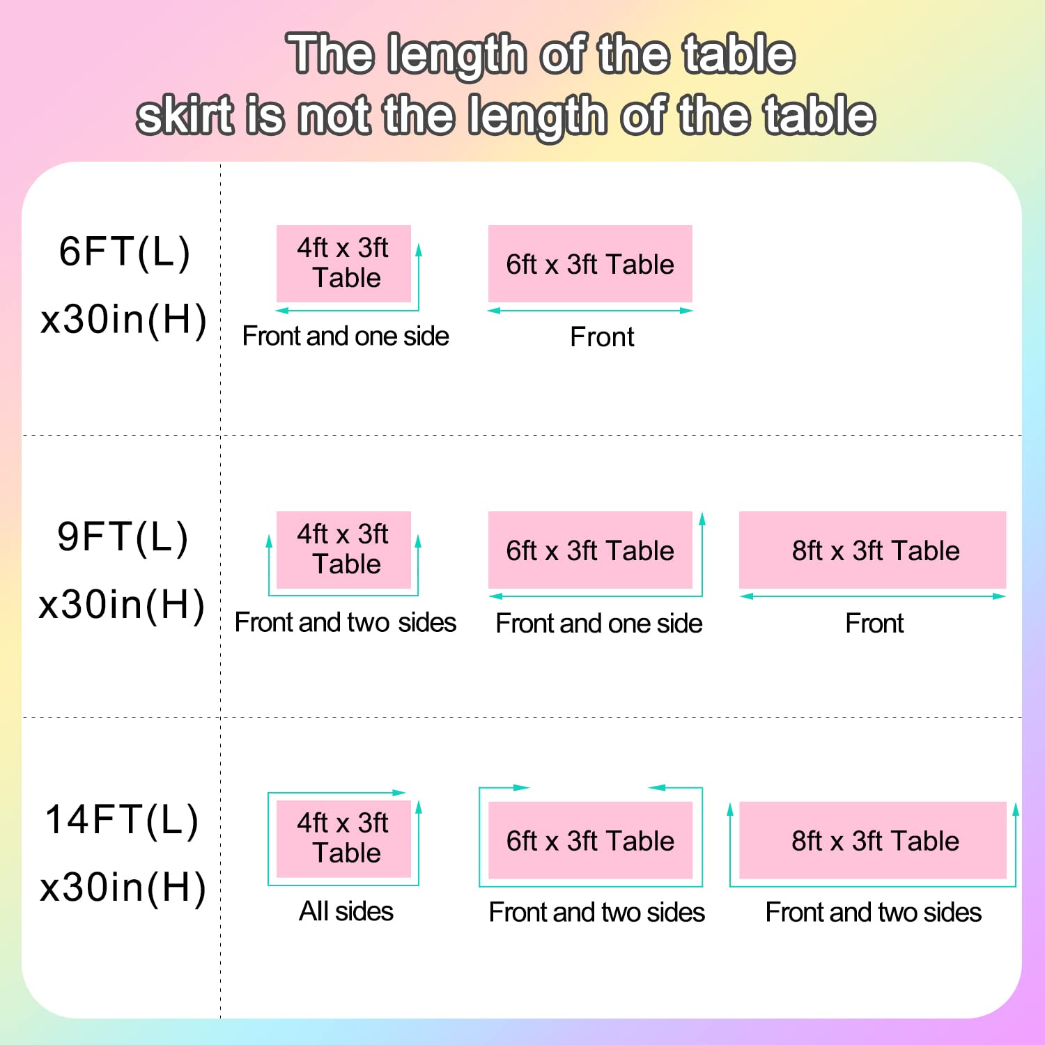 9ft Rainbow Tutu Tulle Table Skirt for Rectangle Round Tables Chiffon Table Cloth for Birthday Party Decorations Baby Shower Parties Ruffle Table Skirting