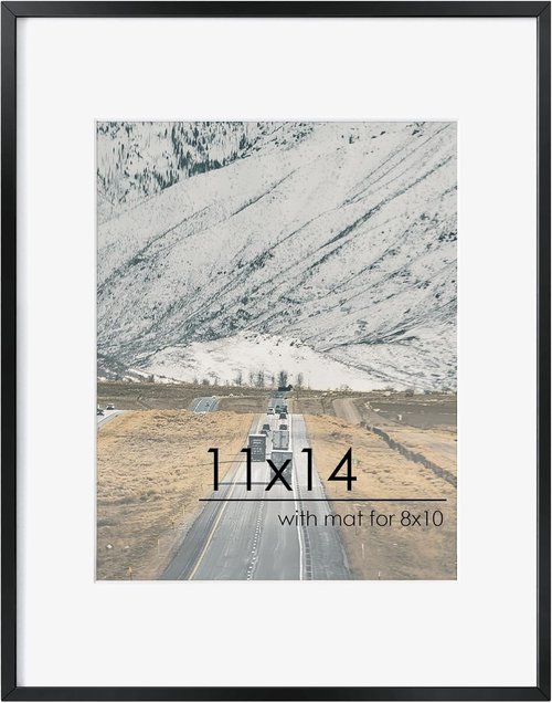 FLYJOE 11x14 Picture Frame - Metal Frame with Mat for 8x10 Photos | Black Aluminum Design with Plexiglass