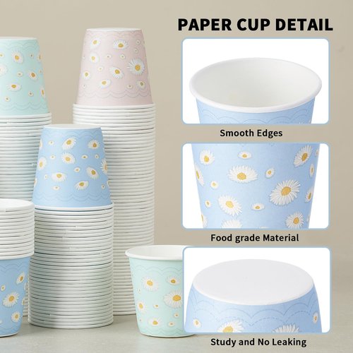 Tamone 600 Pack 3 oz Paper Cups, Small Bathroom Cups, Disposable Cups, Mini Paper Cups Daisy Design Pink, Blue, Mouthwash Cups for Party, Picnic, BBQ, Travel, Home and Event