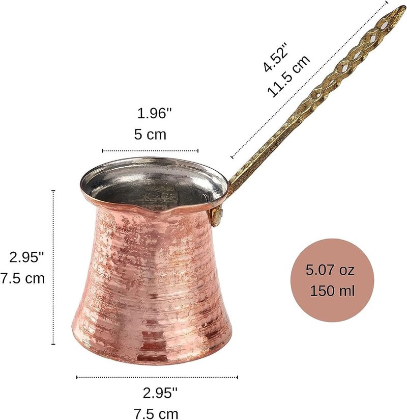 DESTALYA Turkish Coffee Pot | Hammered Copper Cezve | Greek Arabic Coffee Maker with Metal Handle | Stove Top Small Warmer (Copper Coffee Pot)