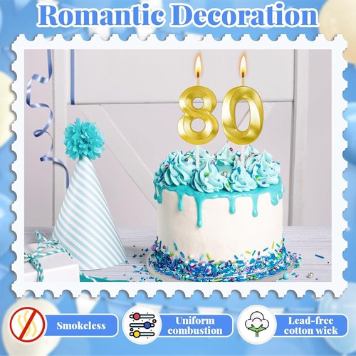 80th Birthday Candles - Elegant Cake Toppers for Him & Her | Perfect Party Decorations